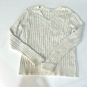 Charter Club Off White Cable Knit V Neck Sweater Size Large